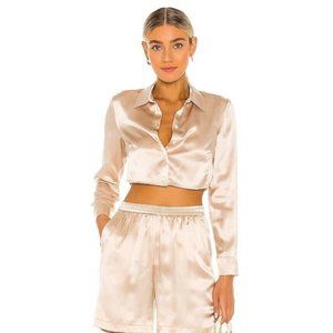 Amanda Uprichard X REVOLVE Yvonne Crop Top Bone Beige Silk